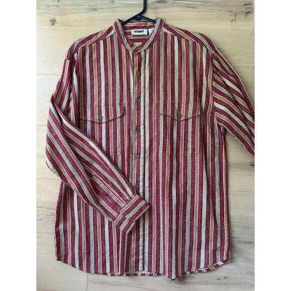 Vintage 90s Mens Button Up Shirt Size S/M Gitano Striped Linen Cotton New Wave - Picture 2 of 9